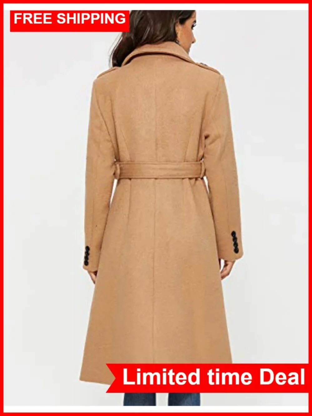 Wool Trench Coat Double Breasted Pea Coat Long Winter Coat with Belt